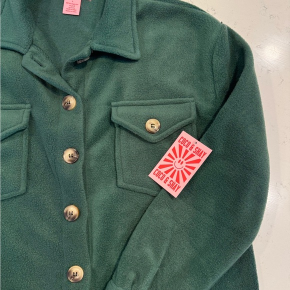 Coco & Shay Green Fleece Boyfriend Button Up Shirt Jacket Shacket Casual Sz S - Picture 2 of 7